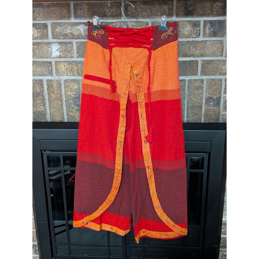 Colorful Bohemian Boho Pants From Nepal Hippie Folk M/L Embroidered 100% Cotton